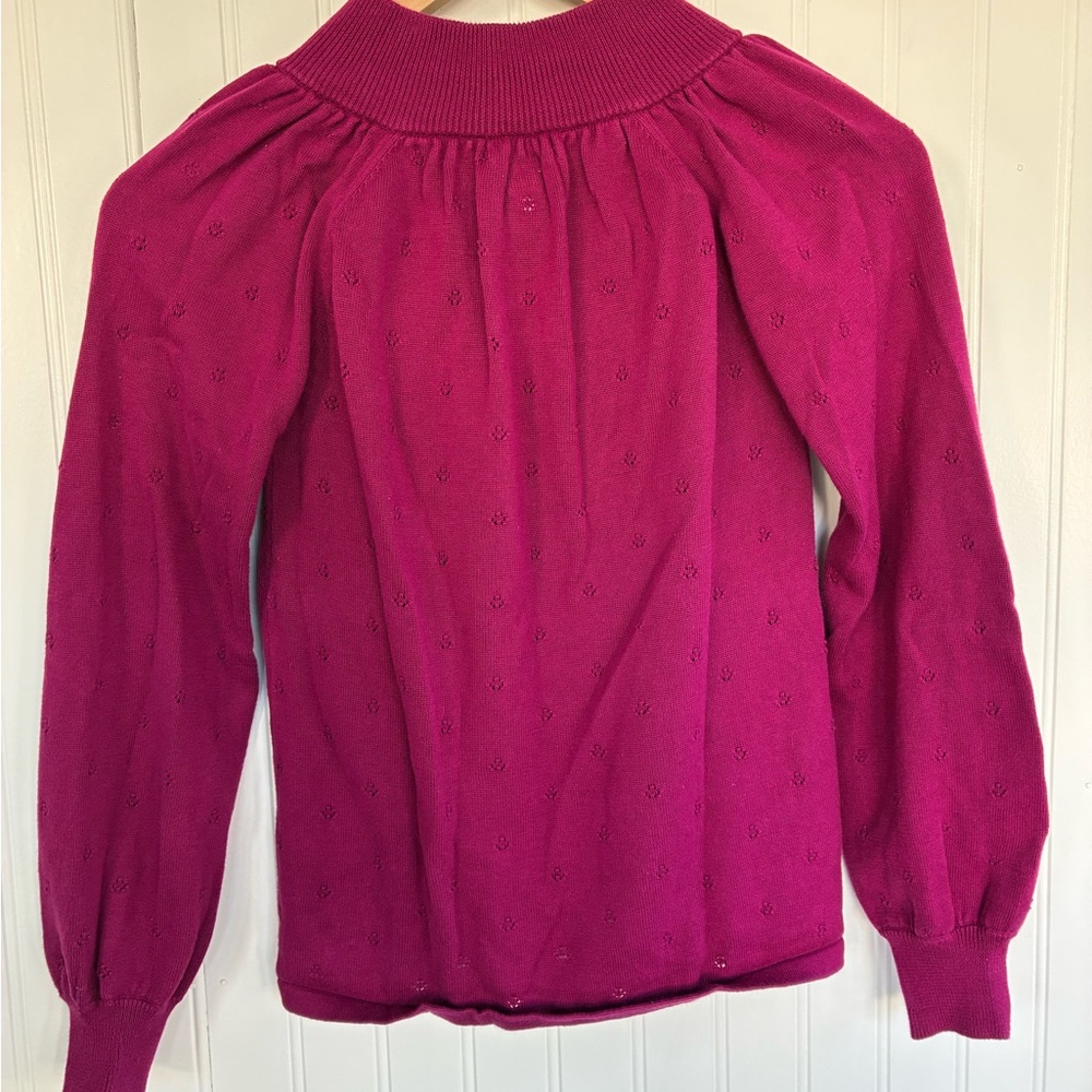 Tea Collection Fuchsia Button-Up Pointelle Sweater - Picture 3 of 11